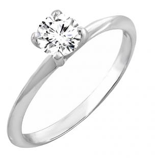 0.26 Carat (ctw) 14K White Gold Round White Diamond Solitaire Promise Engagement Ring 1/4 CT